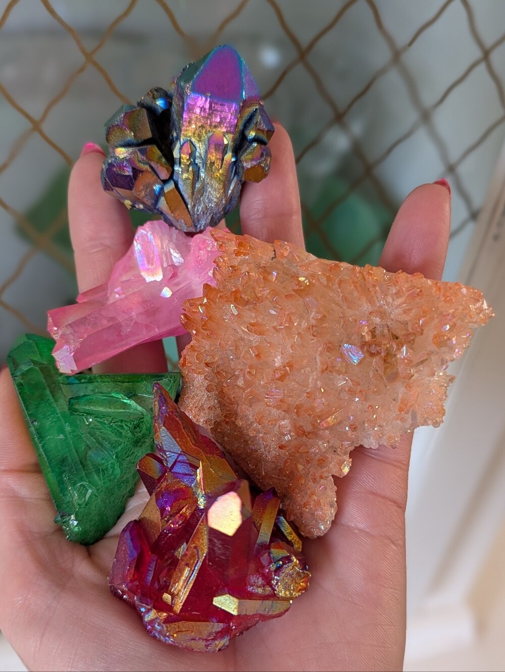 🌈💎Titanium Aura Quartz Crystal Terminated Cluster Collection Multicolor Decor
